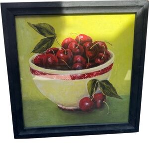 Home Interiors Red Cherries Bowl Art Print 12”x12” Vintage